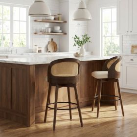 Como Indoor Wood Barstool  Walnut Finished With Beige Upholstery  Set Of 2