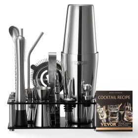 VEVOR Cocktail Shaker Set, 14-Piece Stainless Steel Bar Tools with Acrylic Stand, Boston Bartender Kit Accessories | Mixer Spoon, Muddler, Jigger