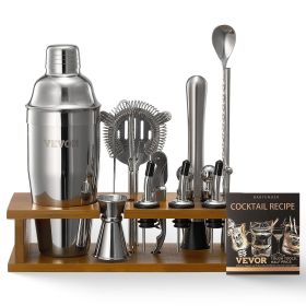VEVOR Cocktail Shaker Set, 18-Piece Stainless Steel Bar Tools with Bamboo Stand, Martini Bartender Kit Accessories | Mixer Spoon, Muddler, Jigger