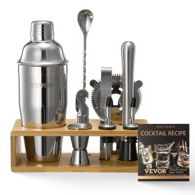 VEVOR Cocktail Shaker Set, 10-Piece Stainless Steel Bar Tools with Bamboo Stand, Martini Bartender Kit Accessories | Mixer Spoon, Muddler, Jigger
