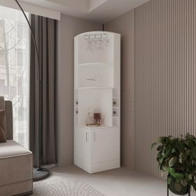 White Corner Bar Cabinet with Wine Storage and Glass Rack