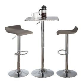 Bistro Square-Ale Contemporary Adjustable Bar Set in Silver and Chrome Metal with Grey PVC and Oval Footrest by - 3 Piece