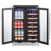 Wine and Beverage Refrigerator, 24 in Dual Zone Wine Cooler, Built-in & Freestanding Fridge with Glass Doors, Adjustable Shelves