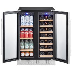 Wine and Beverage Refrigerator, 24 in Dual Zone Wine Cooler, Built-in & Freestanding Fridge with Glass Doors, Adjustable Shelves