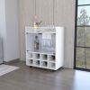 Minneapolis Bar Cart with Integrated 8-Bottle Rack, Glass Encased Cabinet and Aluminum Bar Top