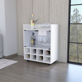 Minneapolis Bar Cart with Integrated 8-Bottle Rack, Glass Encased Cabinet and Aluminum Bar Top