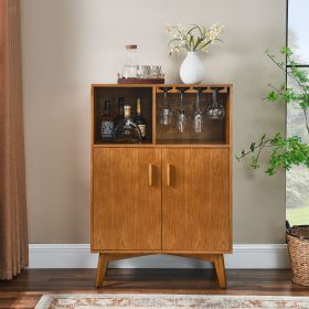 31.5" Liquor Cabinet with Wine Glass Holder & Wine Rack & Adjustable Shelf, Wine Cabinet, Kitchen Coffee Bar Cabinet