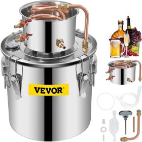 VEVOR Alcohol Still 5Gal/21L, Alcohol Distiller with Circulating Pump, Alcohol Still Copper Tube, Whiskey Distilling Kit with Build-In Thermomete