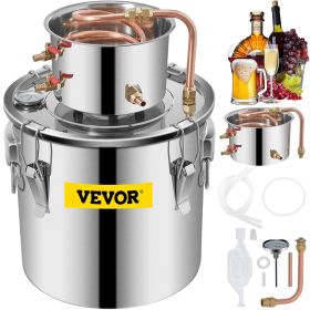 VEVOR Moonshine Still Distiller 5Gal 21L Stainless Steel Water Distiller Copper Tube Home Brewing Kit Build-in Thermometer for DIY Whisky Wine Br