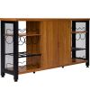 Industrial Bar Cabinet, 55 Inch Rustic Oak, 330 LBS Wine Table for Liquor with Wine Racks (24 Bottles), Glass Holders and Metal Sideboard