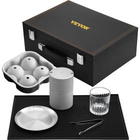VEVOR Ice Ball Press Kit, Anodized 7075 Aluminum, with Silicone Moulds, Large Mat, Stainless Steel Tong & Two Glasses