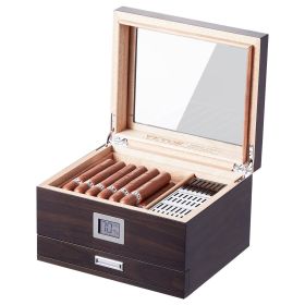 VEVOR Cigar Humidor, Glass Top Cigar Humidor Box, Handmade Spanish Cedar Wood Cigar Desktop Box, Cigar Storage Case with Humidifier, Hygrometer