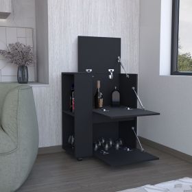 DEPOT E-SHOP Tully Bar Cart Two Pull-Down Door Cabinets and Two Open Shelves,Black