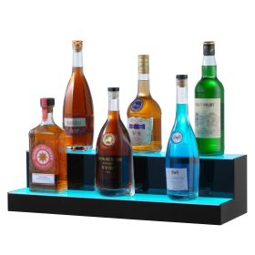 VEVOR LED Lighted Liquor Bottle Display, 2 Tiers 24 Inch Commercial Illuminated Home Bar Shelf, 2 Steps Whiskey Rack Stand