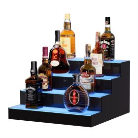 VEVOR LED Lighted Liquor Bottle Display, 4 Tiers 16 Inch Commercial Illuminated Home Bar Shelf, 4 Steps Whiskey Rack Stand