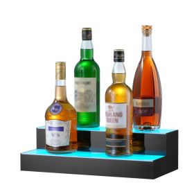 VEVOR LED Lighted Liquor Bottle Display, 2 Tiers 16 Inch Commercial Illuminated Home Bar Shelf, 2 Steps Whiskey Rack Stand