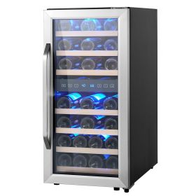 33-Bottle Wine Cooler, Dual Zone & Dual Temperature Wine Fridge, Freestanding Refrigerator with Circulating Air-cooling and Digital Control