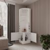 White Corner Bar Cabinet with Wine Storage and Glass Rack