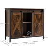 Industrial Sideboard, Buffet Cabinet with Sliding Barn Doors, Storage Cabinets and Adjustable Shelves for Living Room, Kitchen, Home Bar, Rustic Brown