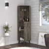 Corner Bar Cabinet, Two External Shelves, One Drawer, Two Interior Shelves, Dark Brown