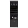 Kava Bar Cabinet, 16 Built-in Wine Rack, Two Door Cabinet, Two Shelves, Black
