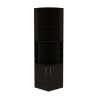 Syrah Corner Bar Cabinet, Eight Bottle Cubbies, Double Door, Two Open Shelves -Black
