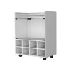 Minneapolis Bar Cart with Integrated 8-Bottle Rack, Glass Encased Cabinet and Aluminum Bar Top