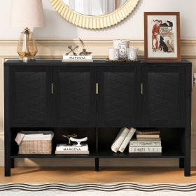 U-STYLE 55.1 Storage Sideboard With 4- Doors Multi Functional Buffet With Open Shelf And 2- Tiers Adjustable Shelves Modern Cabinet With Double Hooks (Option: Black)