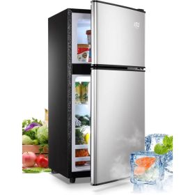 KRIB BLING 3.5Cu.Ft Compact Refrigerator Mini Fridge With Freezer, Small Refrigerator With 2 Door, 7 Level Thermostat Removable Shelves For Kitchen, D (Option: Silver)