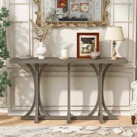 U- Style 59.8  Wooden Console Table With Oak Veneer Top Farmhouse Entryway Table With Rubber Wood Slender Curved Legs Perfect For Living Room Entryway (Option: Gray)