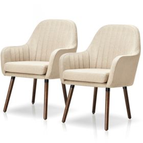 Set of 2 Retro Upholstered Accent Chair with Stylish Wood Legs (Color: Off White)