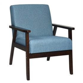 Retro Modern Classic Wide Accent Chair with Espresso Wood Frame (Color: Blue Linen)