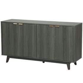 Fluted Sideboard Buffet Cabinet, 55" Coffee Bar Cabinet with 4 Doors, 2 Adjustable Shelves, 5 Wood Legs (Color: Disressed Gray)