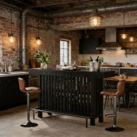 Home Bar Unit, Modern 2-Tier Bar Table with Footrest (Main Material: Wood, Main Color: Black)