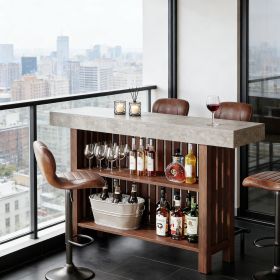 Home Bar Unit, Modern 2-Tier Bar Table with Footrest (Main Material: Wood, Main Color: Natural)