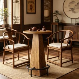 Counter Height round Pub Table with Footrest Bar Dining Table for Kitchen Home Pub Furniture (Color: Light Brown)