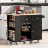 Kitchen Island with Power Outlet,Kitchen Storage Island with Drop Leaf and Rubber Wood,Open Storage and Wine Rack,5 Wheels