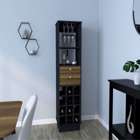 Bar Cabinet Bureck, Two Drawers, Twelve Wine Cubbies (Color: Black Wengua /Walnut Finish)