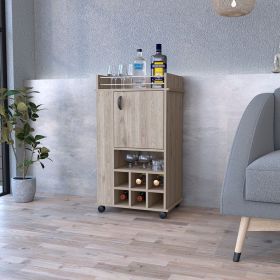 Bar Cart with Casters Reese, Six Wine Cubbies and Single Door (Color: Light Gray)