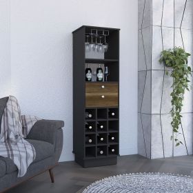 Classic Bar Cabinet, Two Drawers, Twelve Built-in Wine Rack (Color: Black/Walnut)