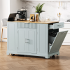 Fluted Kitchen Island with Trash Can Storage Cabinet, Power Outlet, Internal Storage Rack, Rolling Kitchen Islands on 5 Wheels with 3 Drawer