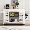 Fluted Kitchen Island with Trash Can Storage Cabinet, Power Outlet, Internal Storage Rack, Rolling Kitchen Islands on 5 Wheels with 3 Drawer