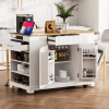 Fluted Kitchen Island with Trash Can Storage Cabinet, Power Outlet, Internal Storage Rack, Rolling Kitchen Islands on 5 Wheels with 3 Drawer