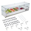 Refrigerated Condiment Prep Station, 150 W Countertop Refrigerated Condiment Station, with 4 1/3 Pans & 4 1/6 Pans, 304 Stainless Body and PC Lid