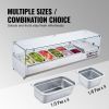 Refrigerated Condiment Prep Station, 150 W Countertop Refrigerated Condiment Station, with 4 1/3 Pans & 4 1/6 Pans, 304 Stainless Body and PC Lid
