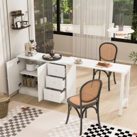 U-STYLE 89.7 Wooden Sideboard With Extendable Table Multifunctional Storage Cabinet With 2 Doors And 3 Drawers For Living Room Study Foyer And Kitchen (Option: White)